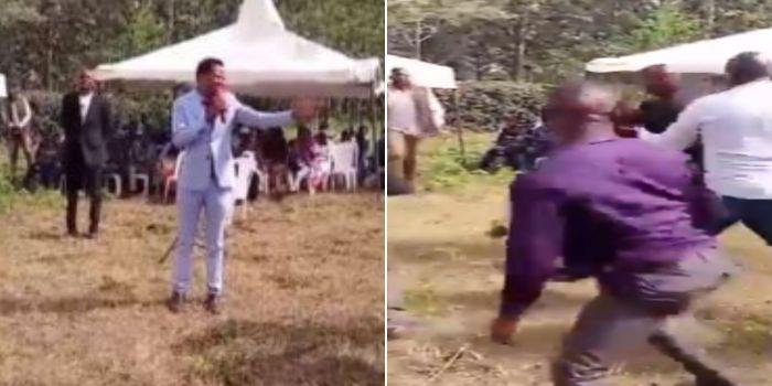 Photo collage of MP Peter Salasya charging before slapping a person on Friday January 12, 2024.